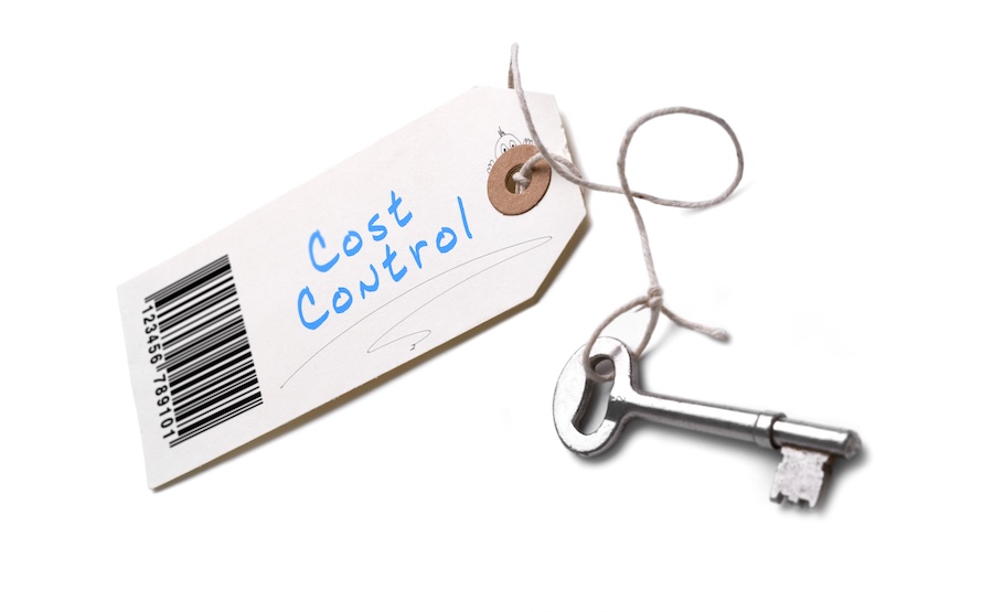 A silver key with a tag attached with a Cost Control concept written on it.