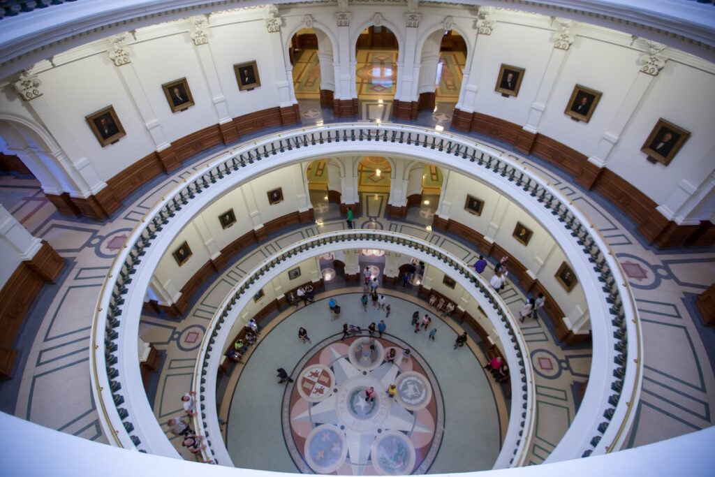 Texas State Capitol Building. The circular domed congressional corridors of Texas.