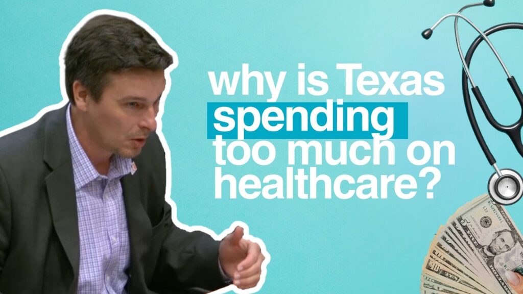 An image of Charles Miller speaking next to the words why is Texas spending so much on healthcare?